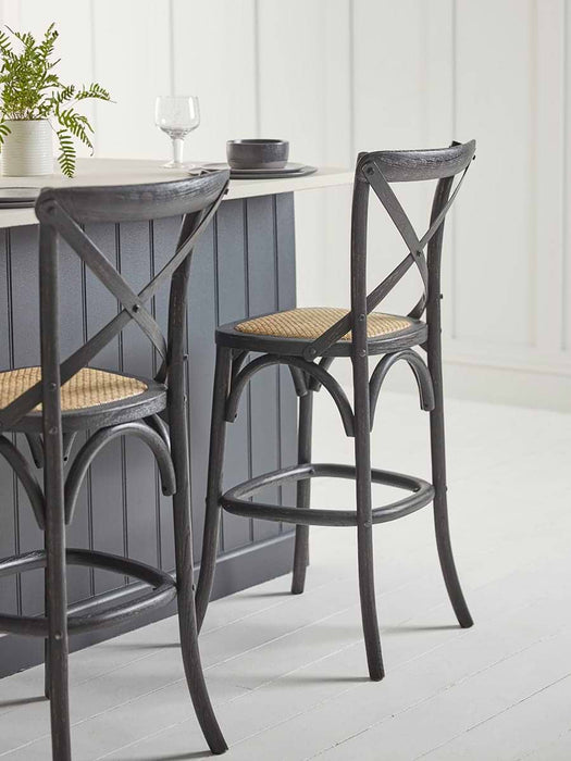 Two Cross Back Counter Stools - Black