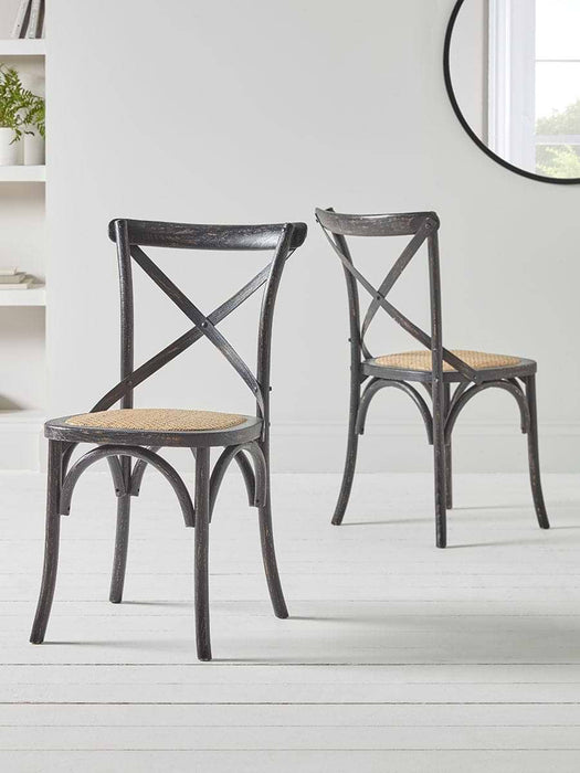 Two Cross Back Dining Chairs - Black