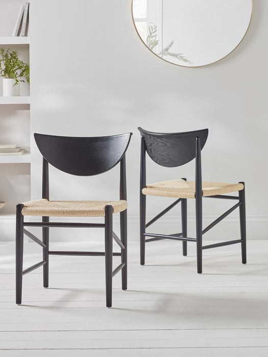 Two Black & Natural Woven Dining Chairs