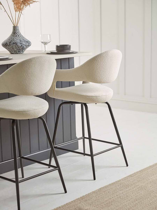 Two Bouclƒ© Counter Stools - White