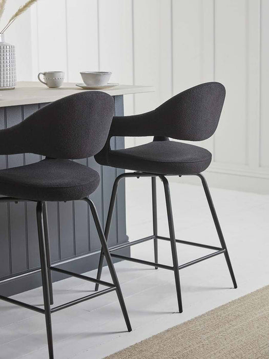 Two BouclÃ© Counter Stools - Black