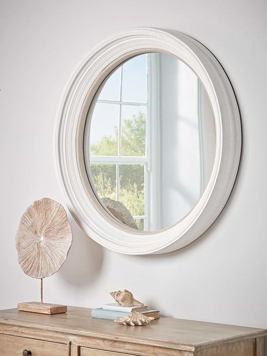 White Ribbed Round Mirror