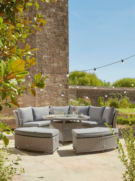 Antibes Curved Modular Dining Set With Firepit