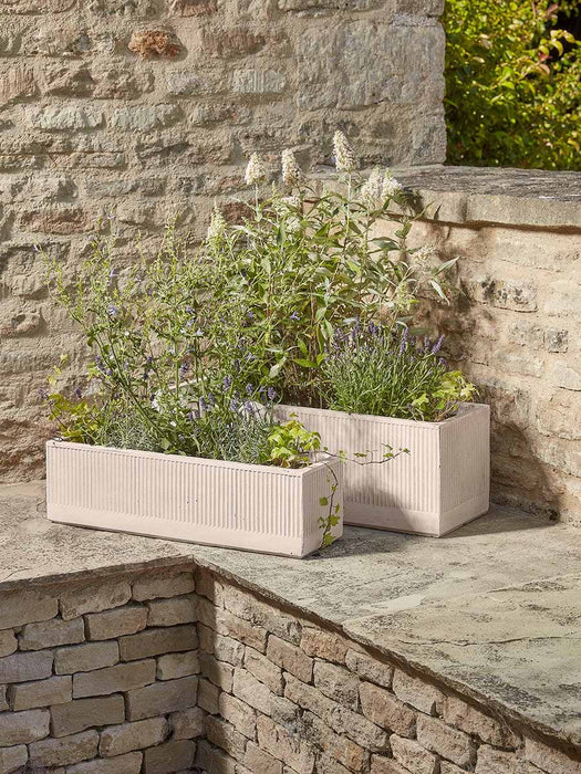 Two Striped Concrete Troughs - Light Grey