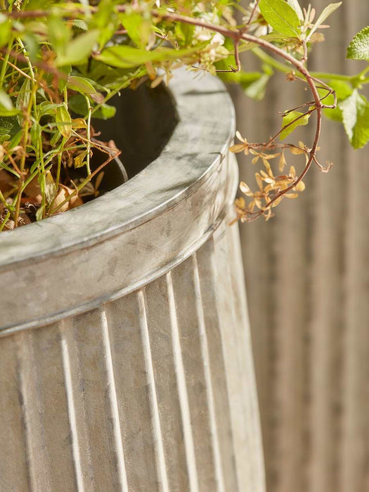 Two Fluted Galvanised Barrel Planters
