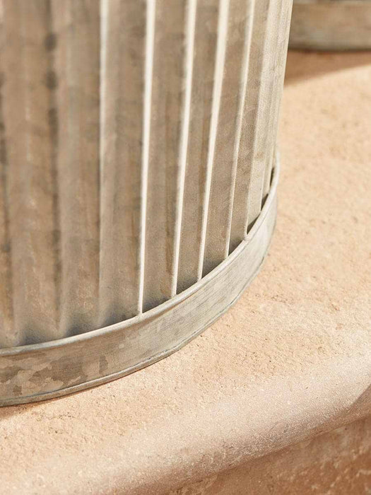 Two Fluted Galvanised Barrel Planters