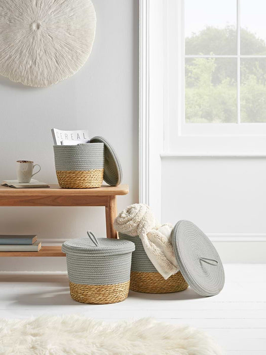 Three Grey Topped Baskets