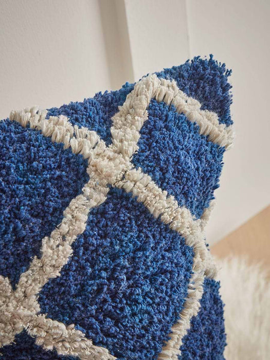Blue and White Textured Diamond Cushion