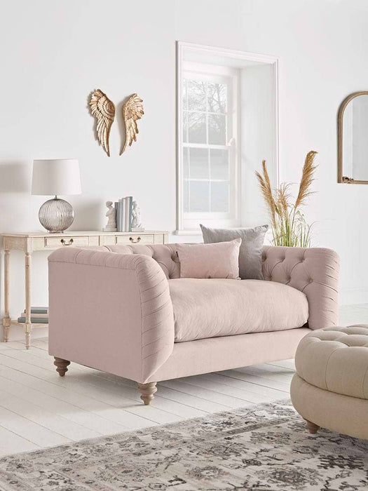 Dora Buttoned Loveseat - Mallow Linen Cotton Blend
