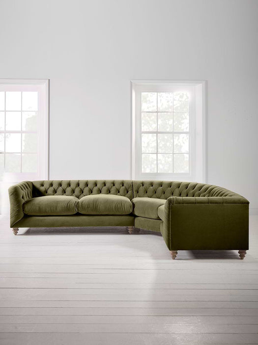 Dora Buttoned Modular Corner Sofa Moss Velvet - Right Hand Facing