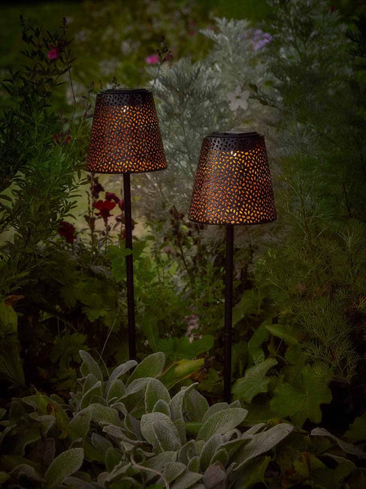 Two Solar Filigree Stake Lights