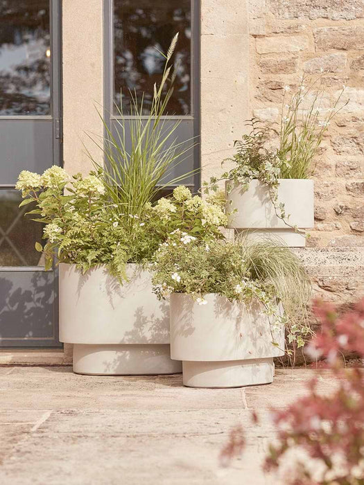 Three Handmade Oval Planters - Beige