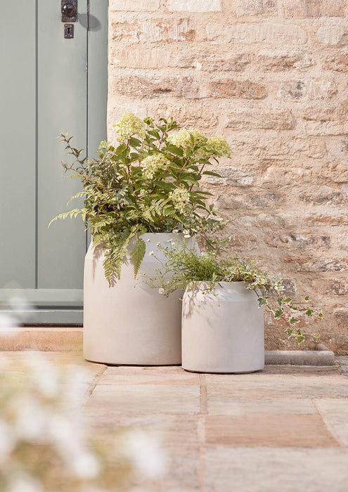 Two Handmade Churn Planters - Oat