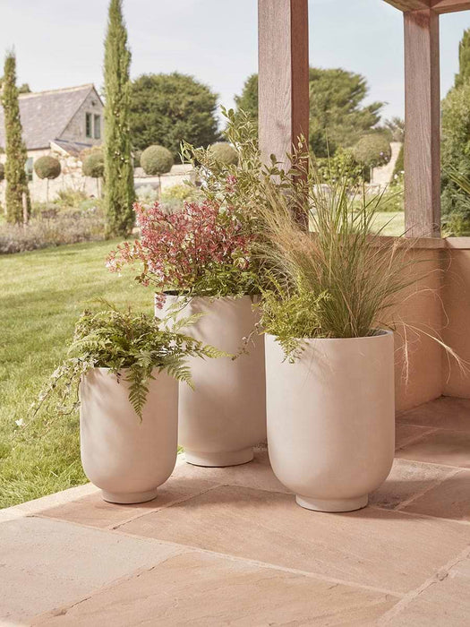 Three Handmade Footed Column Planters - Oat