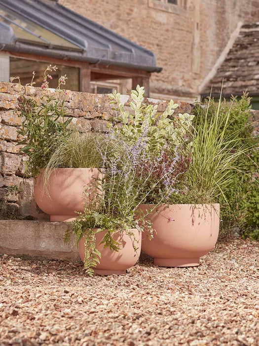 Three Handmade Footed Bowl Planters - Tobacco