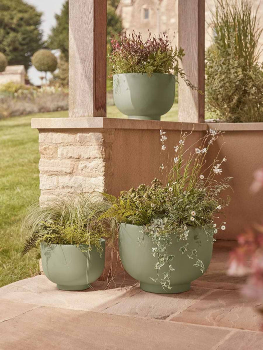 Three Handmade Footed Bowl Planters - Olive