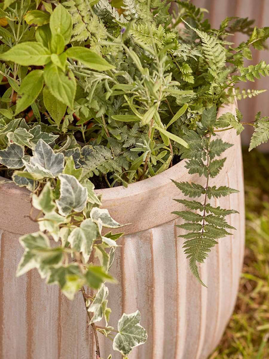Three Handmade Fluted Planters - Soft Taupe