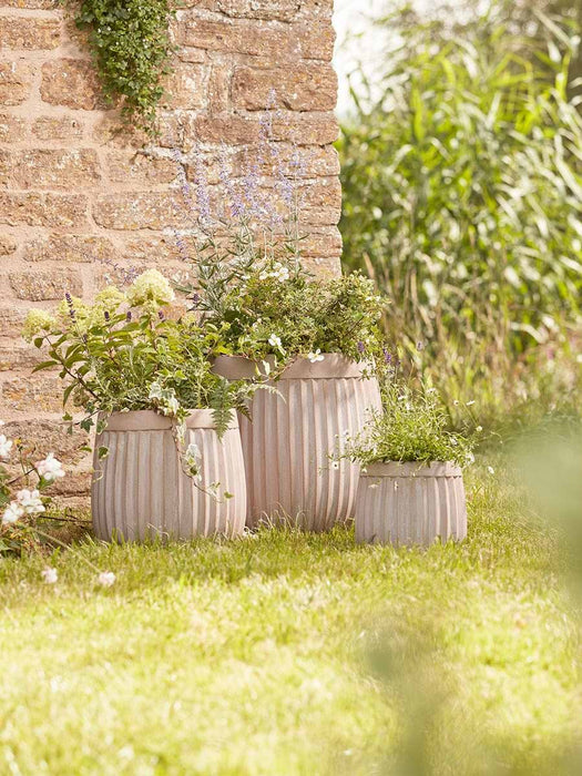 Three Handmade Fluted Planters - Soft Taupe
