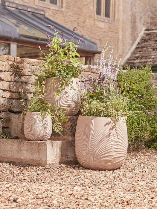 Three Handmade Palm Leaf Planters - Warm Sand
