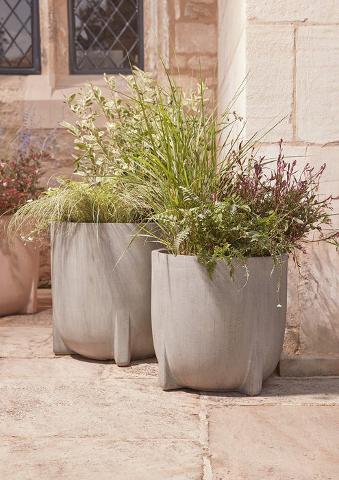 Two Handmade Footed Planters - Grey