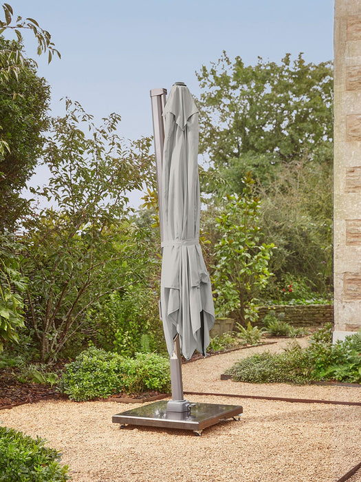 The Ultimate Square Light Up Cantilever Parasol Set - Silver Grey