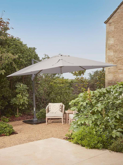The Ultimate Square Light Up Cantilever Parasol Set - Silver Grey