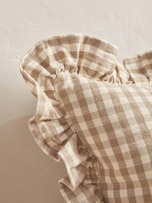Gingham Ruffle Cushion - Natural