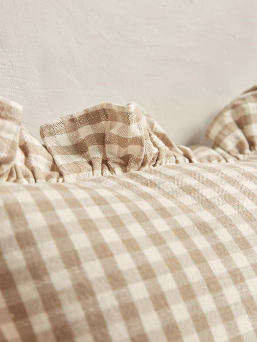 Gingham Ruffle Cushion - Natural