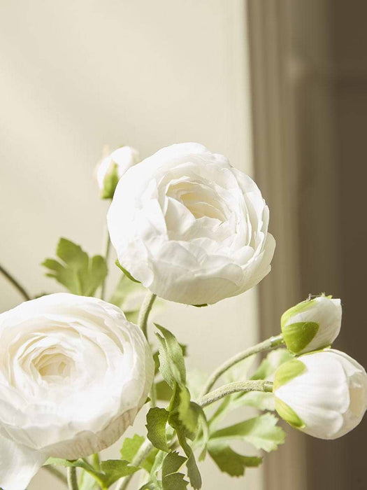 Three Faux Ranunculus Stems - White