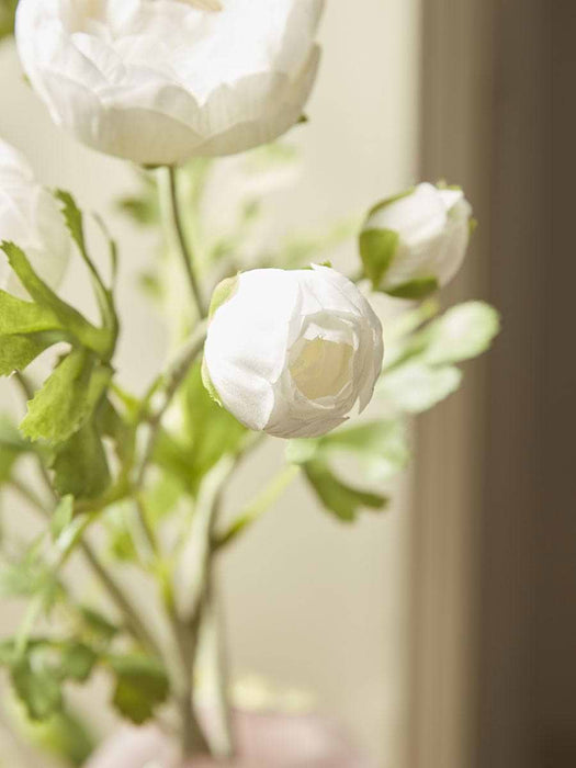 Three Faux Ranunculus Stems - White
