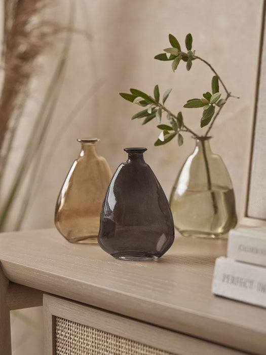 Three Glass Bud Vases - Brown Mix