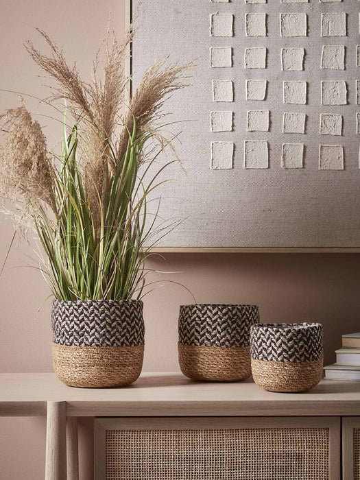 Three Black & Natural Seagrass Planters