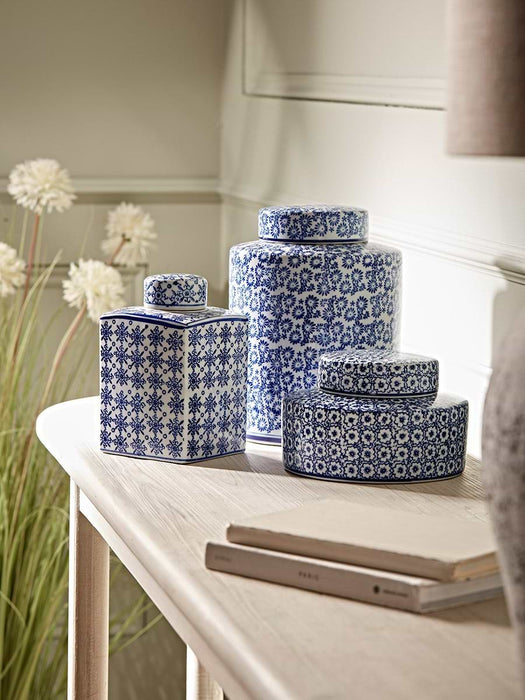 Blue & White Geometric Storage Pot
