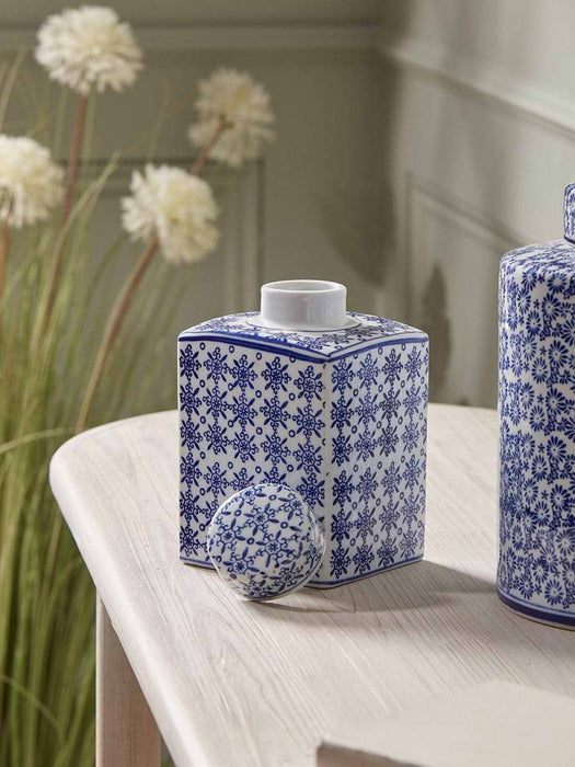 Blue & White Geometric Storage Pot
