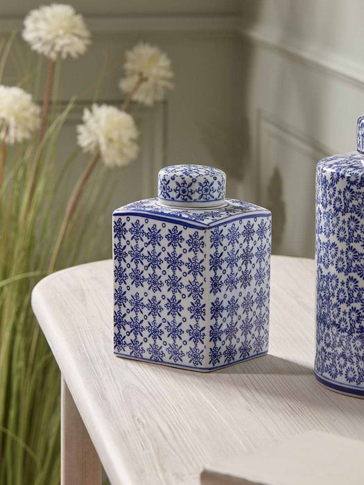 Blue & White Geometric Storage Pot