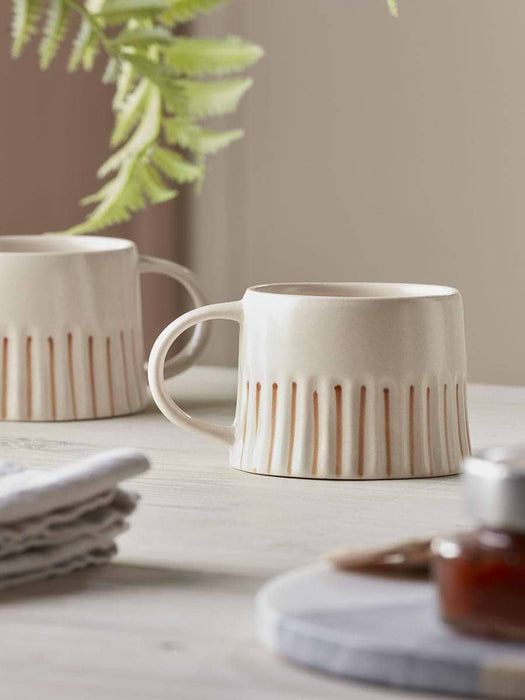 Two Fluted Striped Mugs - Cinnamon