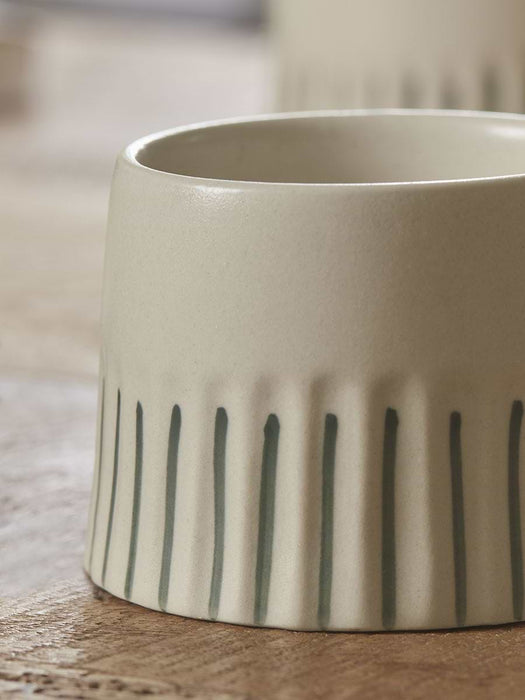 Two Fluted Striped Mugs - Olive