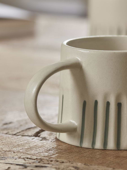 Two Fluted Striped Mugs - Olive