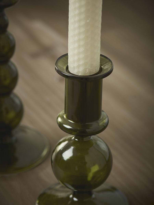 Olive Glass Dinner Candle Holder - Small