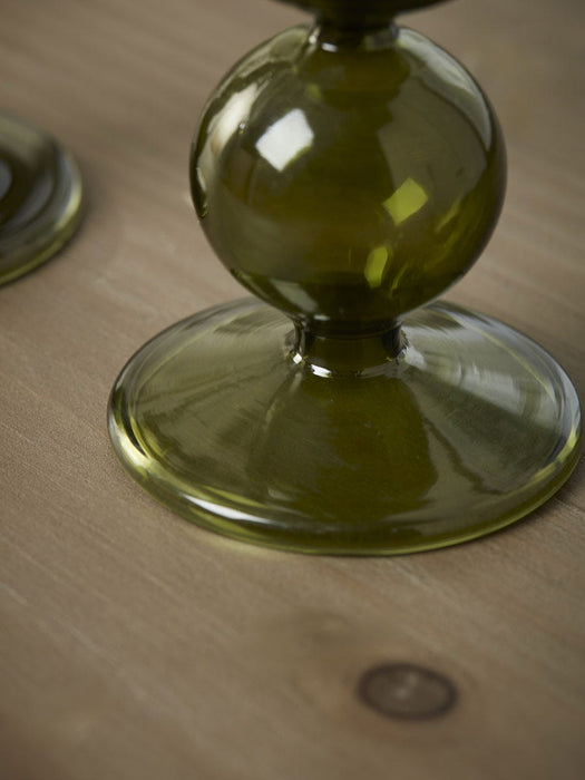 Olive Glass Dinner Candle Holder - Small