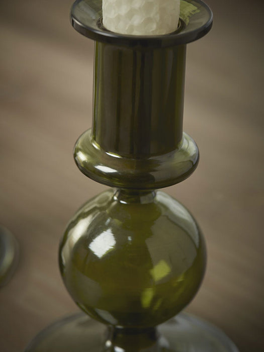 Olive Glass Dinner Candle Holder - Small
