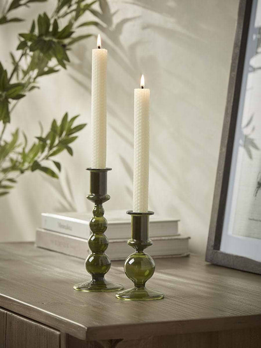 Olive Glass Dinner Candle Holder