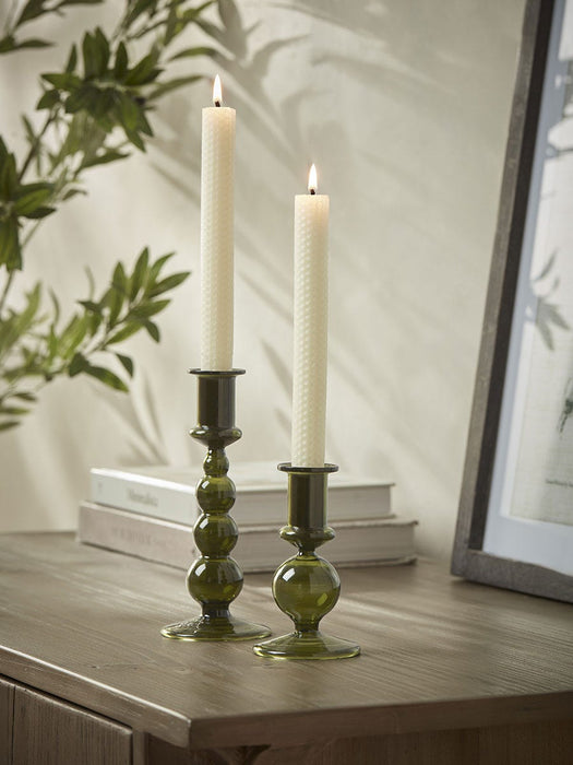 Olive Glass Dinner Candle Holder - Small