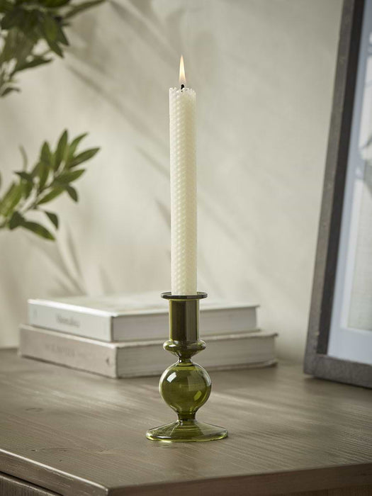 Olive Glass Dinner Candle Holder - Small