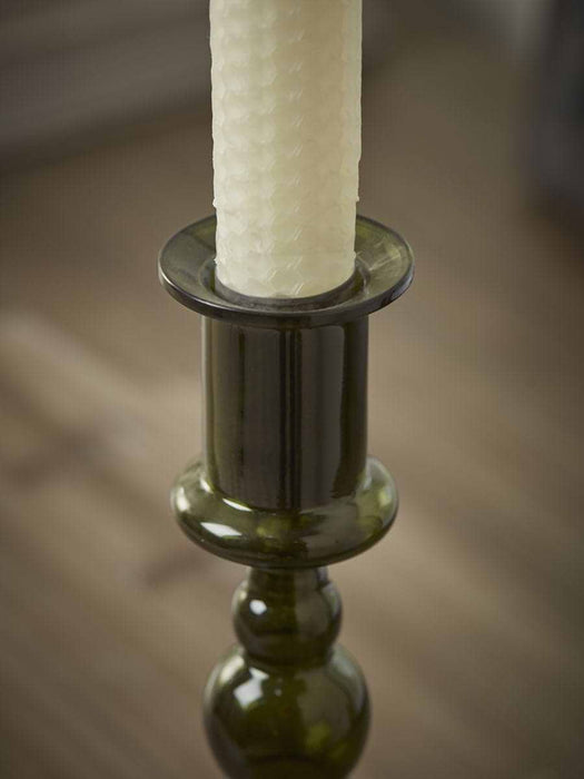 Olive Glass Dinner Candle Holder