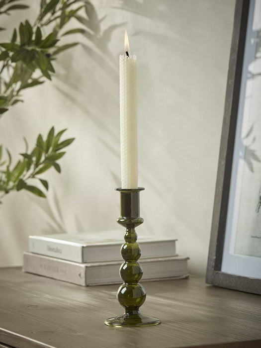 Olive Glass Dinner Candle Holder