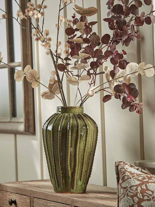 Glazed Textured Vase - Olive