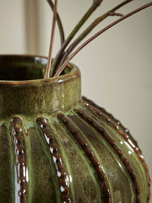 Glazed Textured Vase - Olive