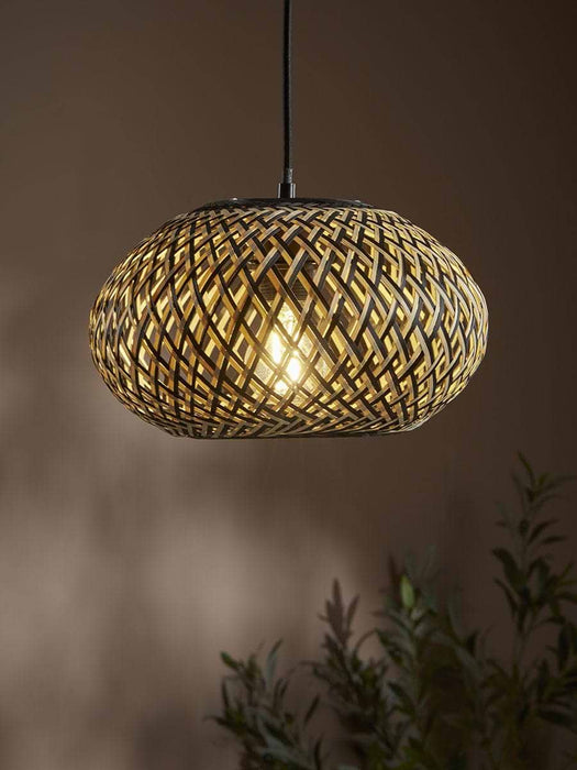 Black & Natural Woven Pendant - Small