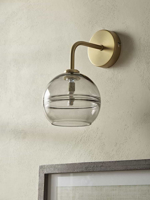 Smoked Ribbed Glass Wall Light - Round